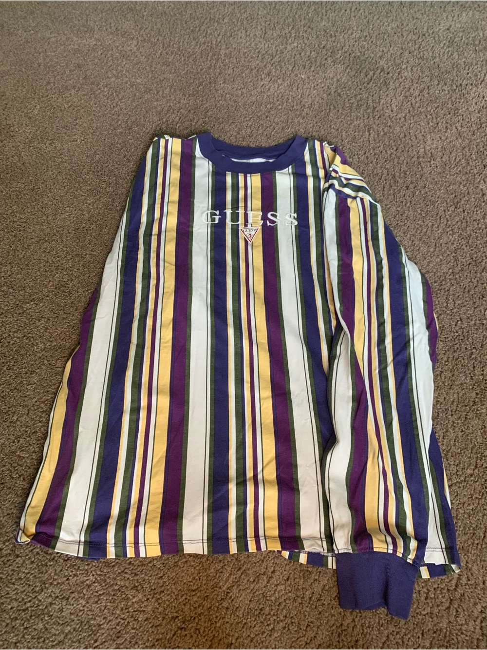 GUESS Men’s Long Sleeve Striped Shirt - Purple/Yellow/White